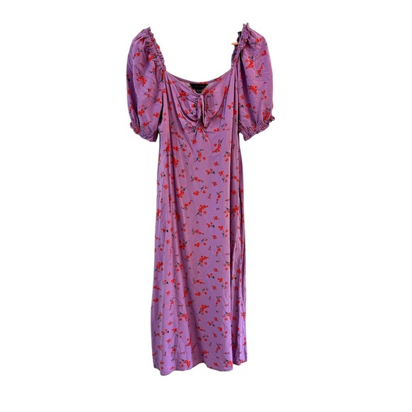 Y2K Babydoll Cottage Core Milkmaid Midi Dress Size 10 Puff Sleeve Ditsy Floral - Picture 1 of 9